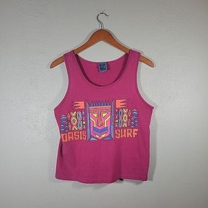 Vintage 1990s Body Ragz Oasis Surf Sea Bell INC Tank Muscle Crop Hot Pink Medium